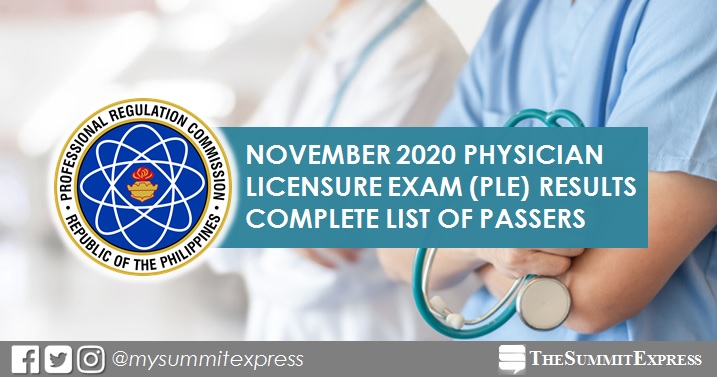 PLE RESULT: November 2020 Physician board exam list of passers, top 10