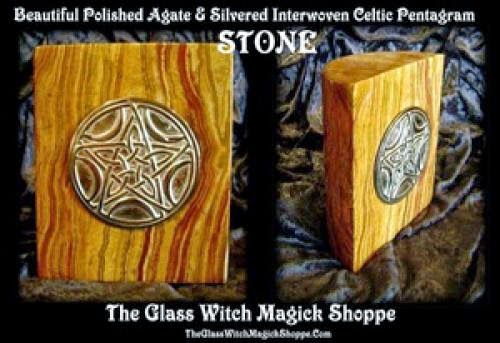 Beautiful Polished Agate And Silvered Interwoven Celtic Pentagram Stone Ca 40 00