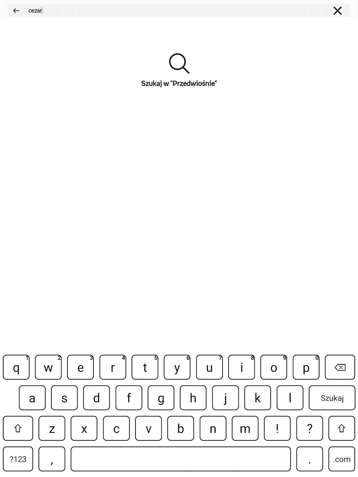 Próba wyszukiwania w tekście e-booka w aplikacji Empik Go na PocketBoo InkPad X Pro