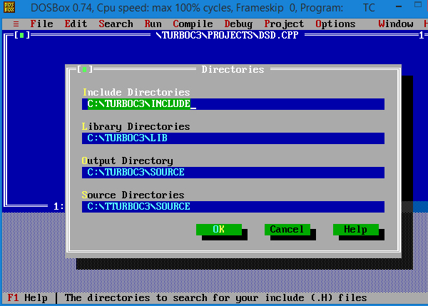 Turbo C++ compiler include directories