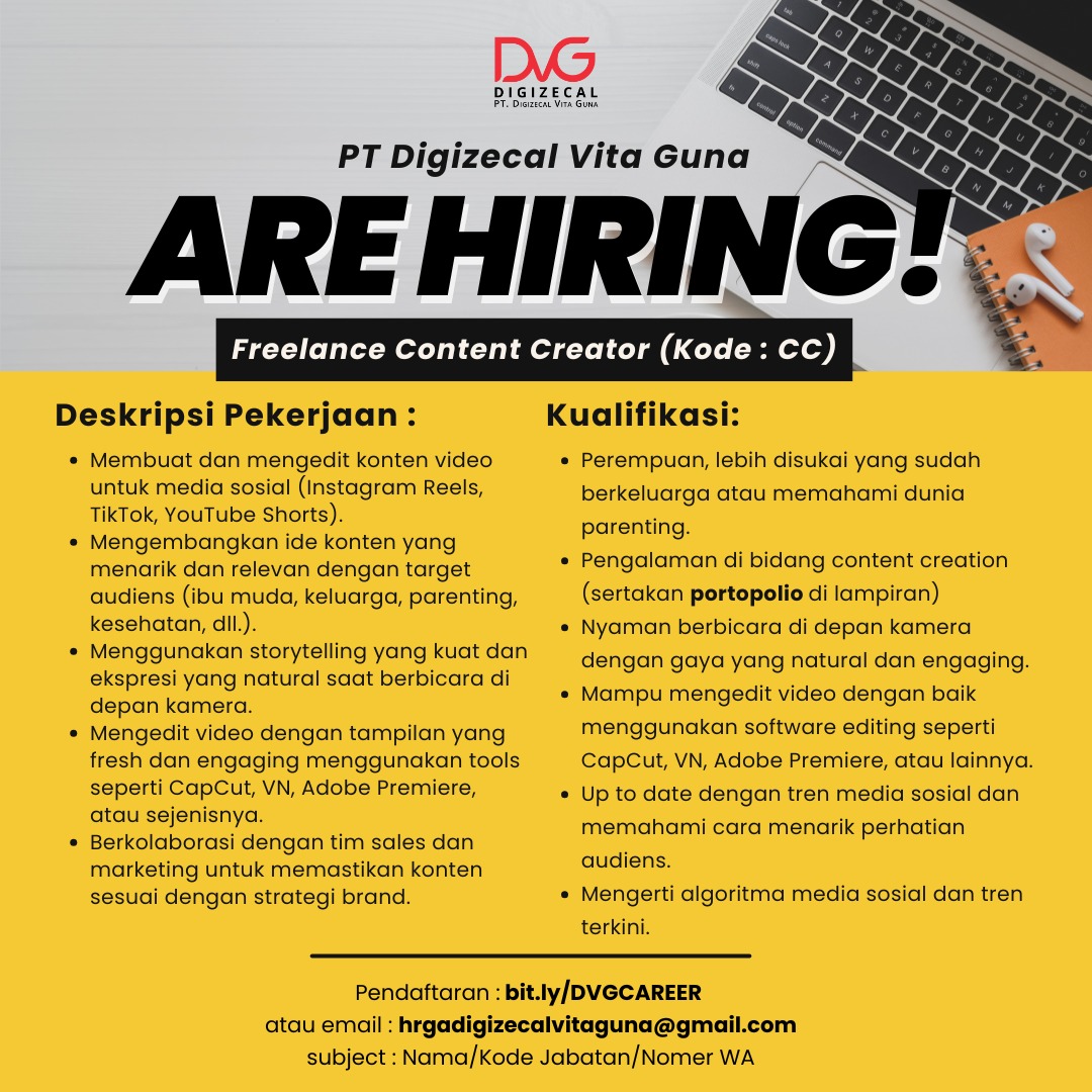 Loker Admin Marketplace, Live Streamer, dll di PT Digizecal Vita Guna Karanganyar