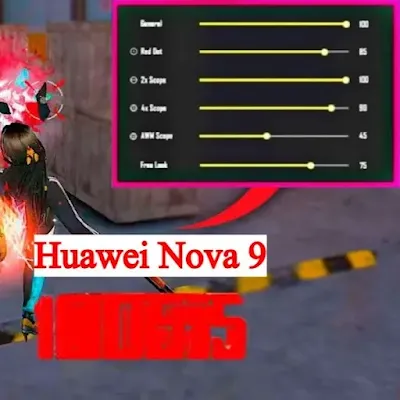 أفضل إعدادات الحساسية و الهيدشوت و دقة التصويب في لعبة فري فاير على هاتف هواوي Huawei Nova 9