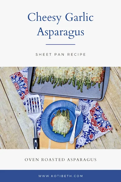 How to cook oven baked garlic Parmesan sheet pan asparagus. This oven roasted cheesy side dish is so simple and delicious. Learn how to make recipes baked oven roasted asparagus and the benefits of asparagus and how to prep it and store it.  Garlic roasted cheesy asparagus in the oven is my favorite way to eat this spring vegetable. #asparagus #cheesy #garlic #parmesan