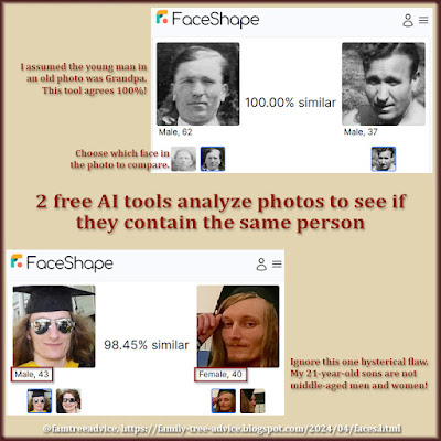 2 free tools compare faces in different photos for similarities. Find out if that old photo really belongs in your family tree with these helpful genealogy tools.