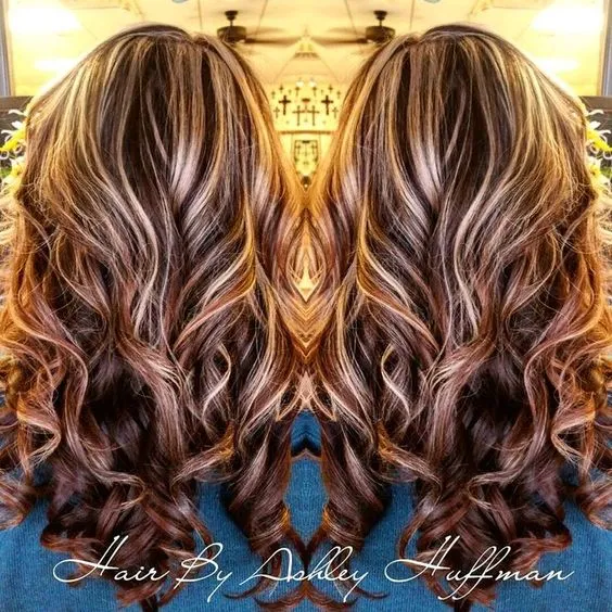 Chocolate Cherry Brown Hair With Chamomile Blonde Highlights