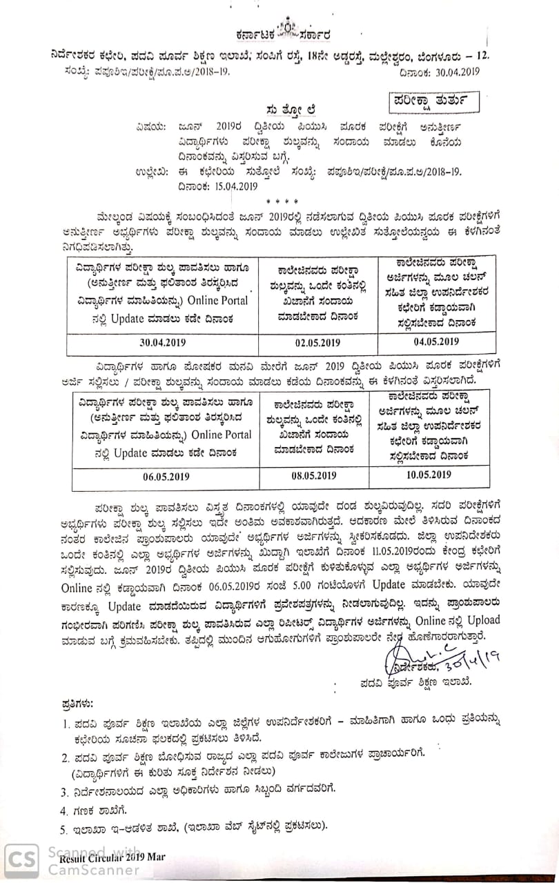 Annexure students for the second PUC Supplementary Examination of June-2011 on the expansion date for payment of test fee