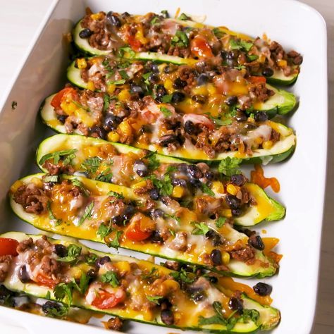 Zucchini Burrito Boats from Delish.com are the perfect low-carb dinner option.