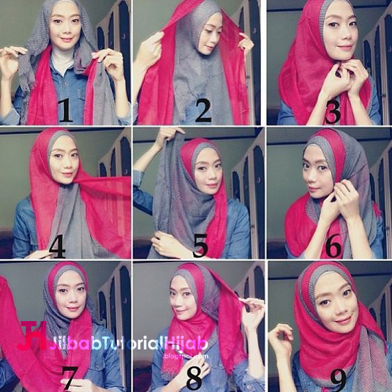 Kumpulan Gambar Tutorial Cara Memakai Hijab Dua Warna