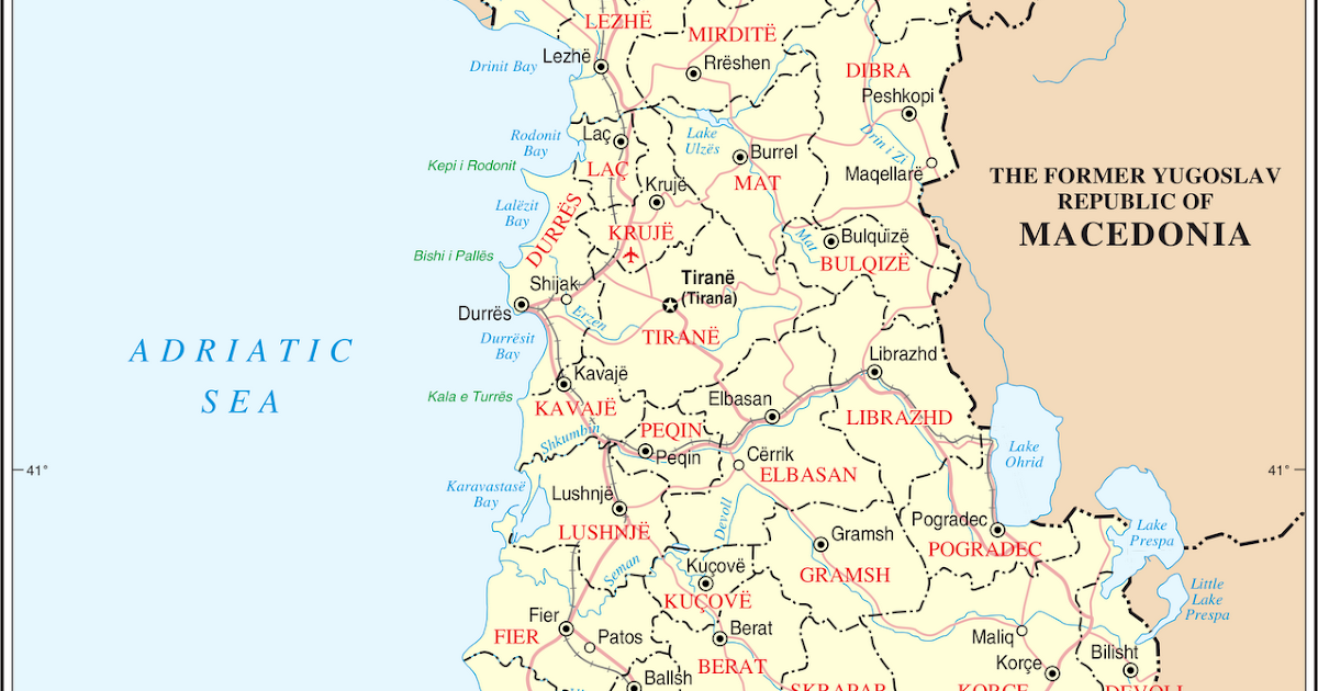 Kaart Topografie Zuid Europa Kaart Albanie En Tirana Provincies