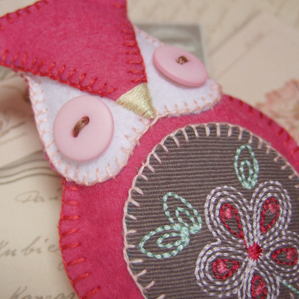 Handmade owl plushie plush animal bird with decorative embroidery plush