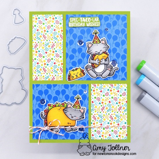 Spec-taco-lar birthday wishes by Amy features Newton Loves Tacos and Birthday Party by Newton's Nook Designs; #inkypaws, #newtonsnook, #birthdaycards, #catcards, #tacocards, #cardmaking