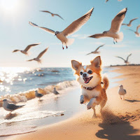 Perro pequeño en la playa