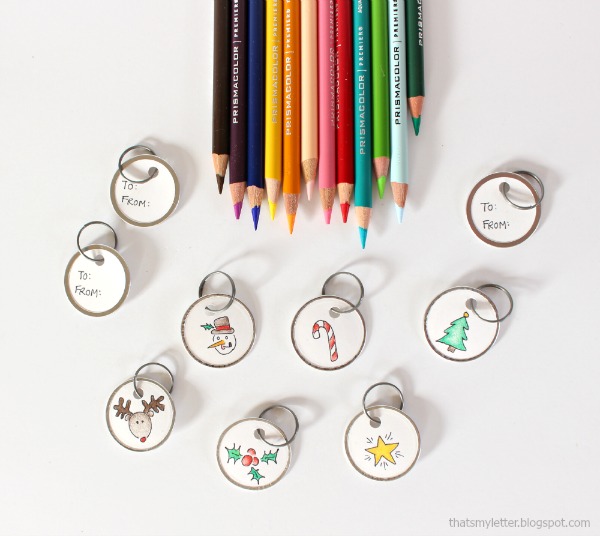 coloring gift tags with colored pencils