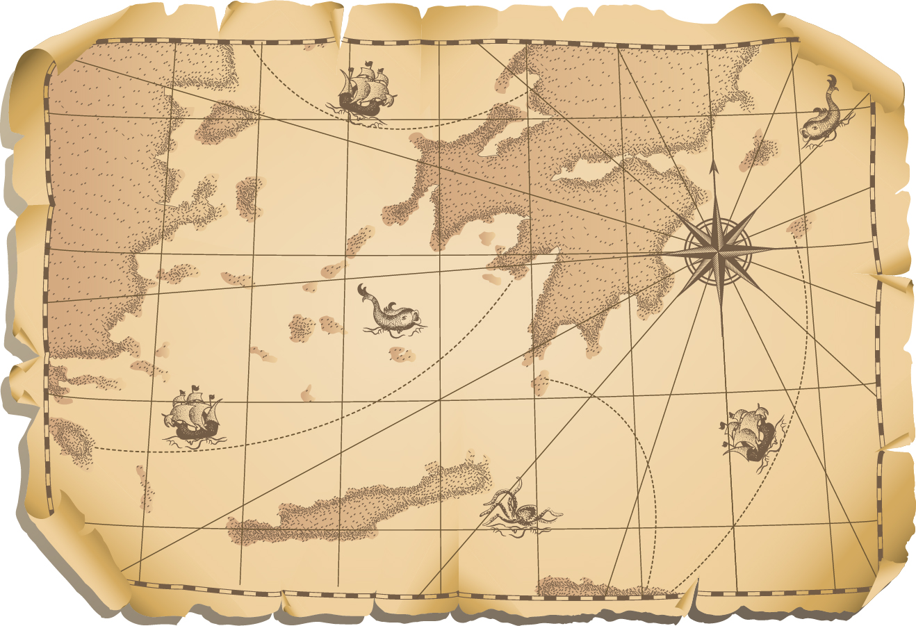 Ai Eps イラストレーター 古い世界地図のクリップアート Old Maps Kraft Paper イラスト素材