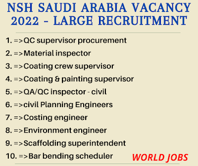 NSH Saudi Arabia Vacancy 2022 - Large recruitment