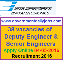 BEL RECRUITMENT 2016 APPLY ONLINE FOR 38 DY & SR ENGINEER POSTS