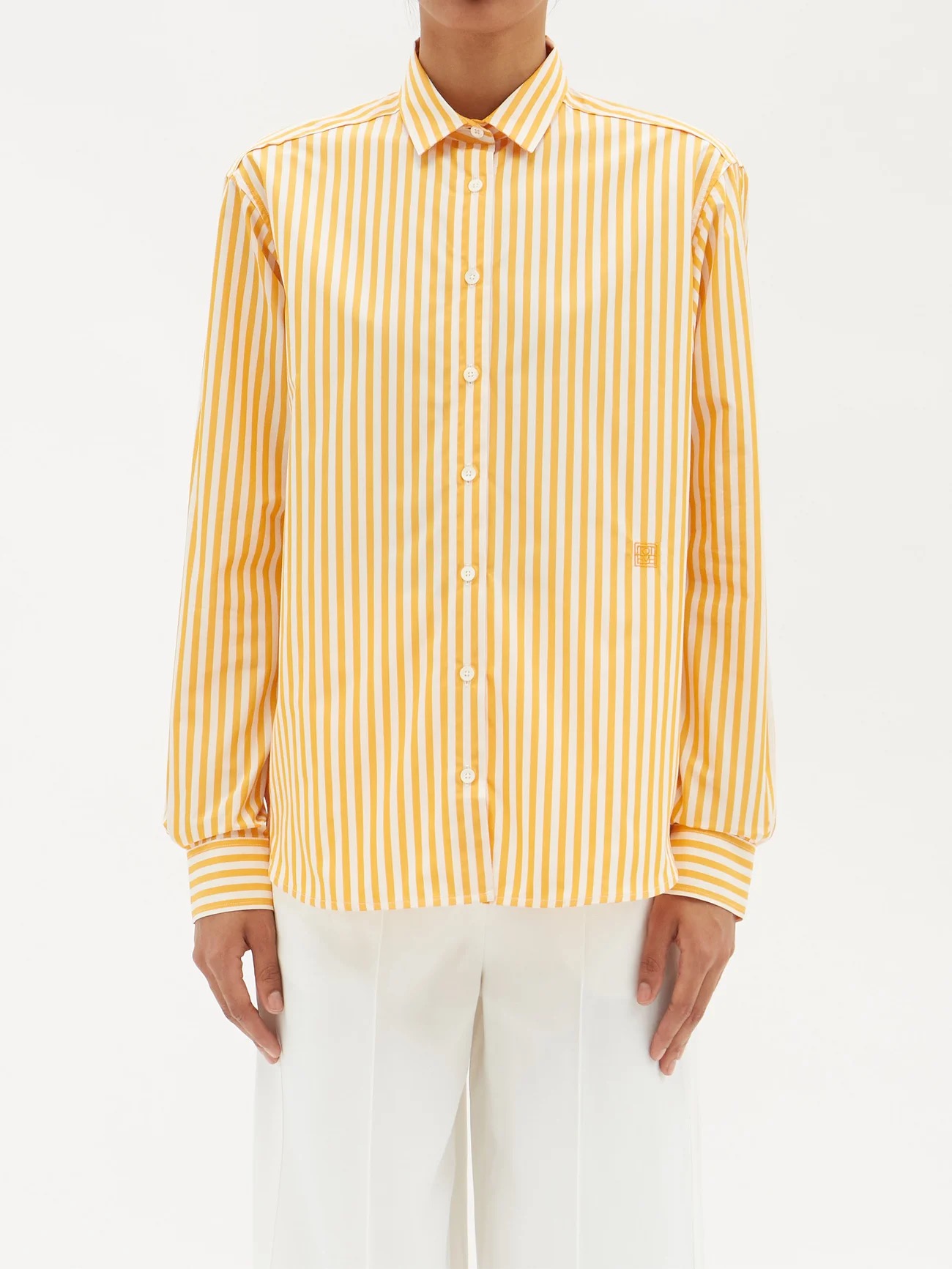 TOTEME Logo-embroidered striped cotton-poplin shirt