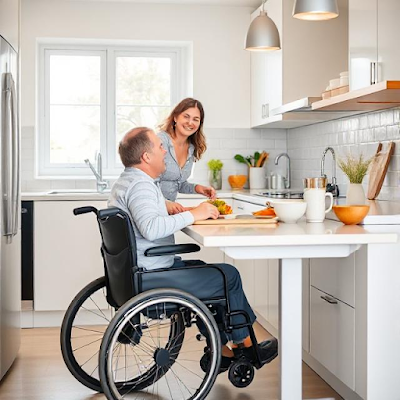 Man on a wheelchair eating his food comfortably