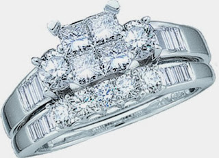 Ladies 10k White Gold 1 Ct Princess Baguette Round Cut Diamond Wedding Engagement Bridal Ring Set