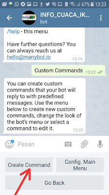 Menu dan submenu bot telegram informasi cuaca dan iklim