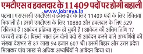 11409 posts of MTS and Havaldar will be recruited in Bihar notification latest news update 2023 in hindi