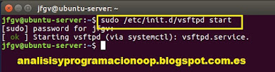 Arranques y paradas del servidor VSFTPD