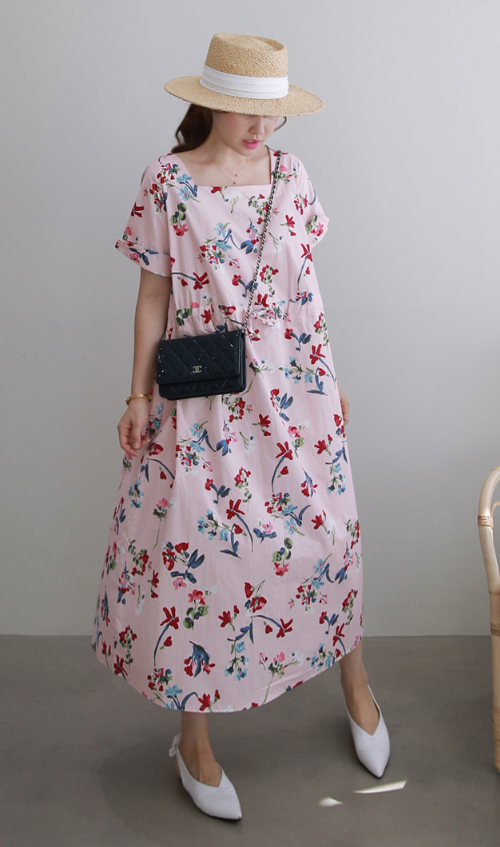  Square Neck Floral Dress