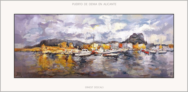 DENIA-PINTURA-PUERTO-PAISAJES-PUERTOS-ALICANTE-PINTURAS-BARCOS-MARINA-ARTISTA-PINTOR-ERNEST DESCALS-