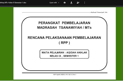 Perangkat Pembelajaran Aqidah dan Akhlak Berkarakter Tingkat MTs Kelas 7, 8, 9