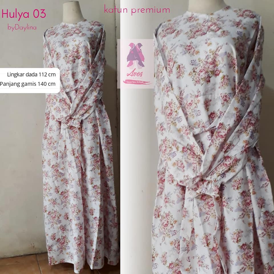 Gamis hulya katun premium motif ros flower warna-warni