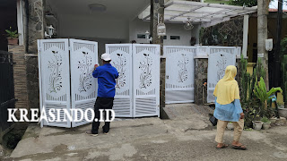 Pintu Pagar Besi Plat Cutting Laser terpasang di Rumah Bu Vera Bukit Waringin Bojong Gede Bogor