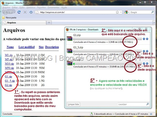 como testar a velocidade da minha internet velox usando o mozilla firefox -  fazendo downloads - pagina confiável da oi - 4