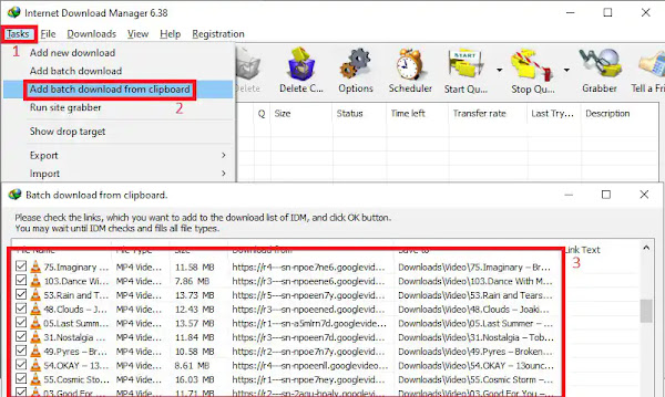 Open IDM and add batch download from clipboard