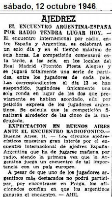 Recorte sobre ajedrez del diario ABC de Madrid, del 12 de octubre de 1946