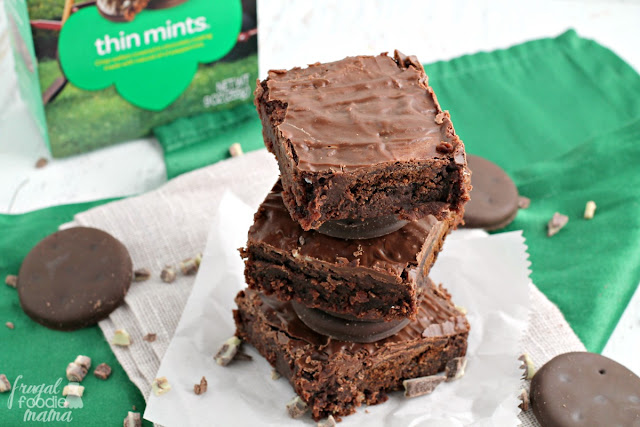 These Easy Thin Mint Stuffed Brownies are stuffed with your favorite Girl Scout cookies & a double dose of Andes mints. A chocolate & mint lover's dream come true.