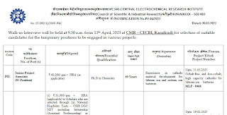 25-42 K Salary Various Job Vacancies in CSIR-CENTRAL ELECTROCHEMICAL RESEARCH INSTITUTE