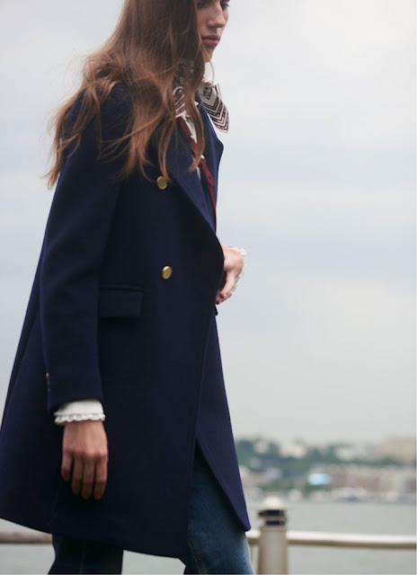 navy coat and jeans basic