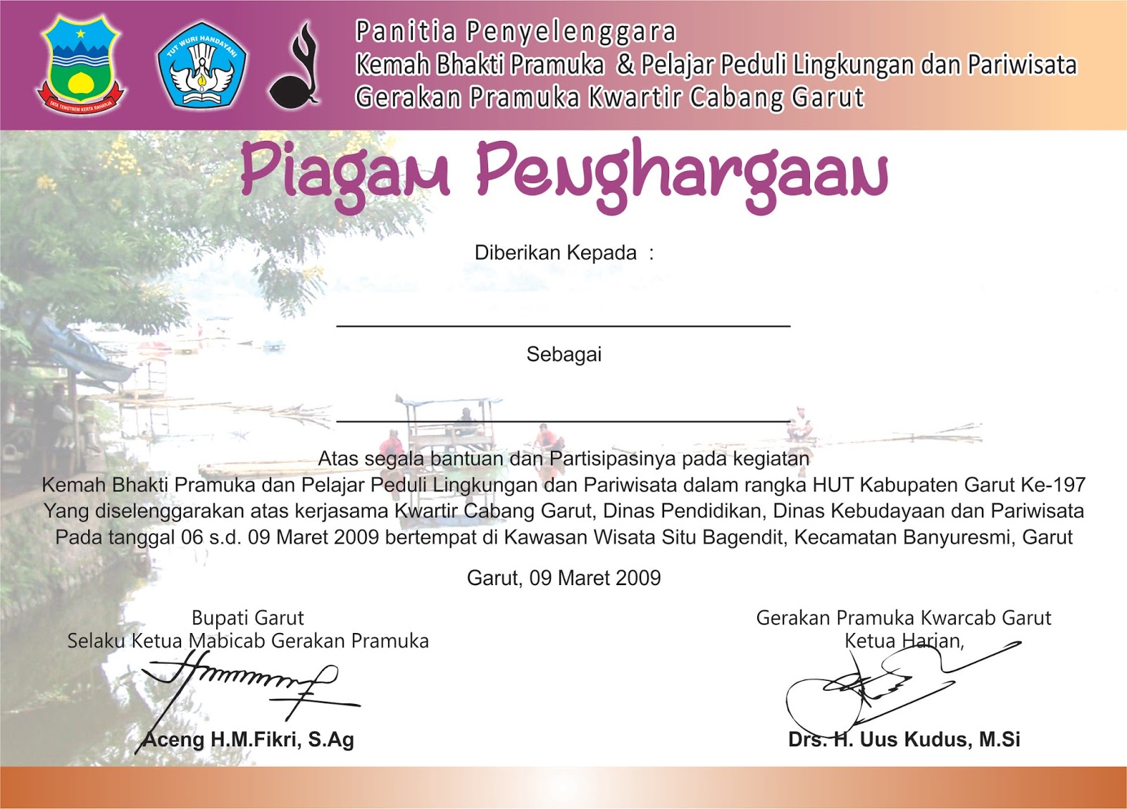 Piagam Penghargaan Pramuka - Desain Kampungan