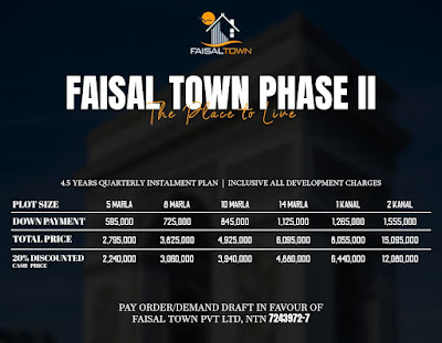 faisal town phase 2, new project faisal town phase 2, faisal town phase 2 booking details