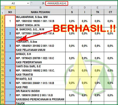 cara membuat nomor urut otomatis pada kolom merge cells excel