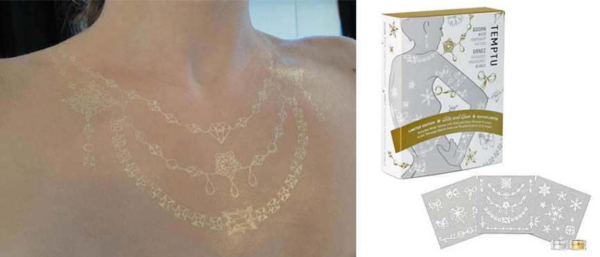 Try my new temporary white tattoos from the Temptu Holiday Adorn Kit 