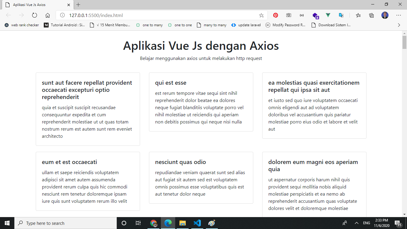 hasil akhir vue js axios sahretech