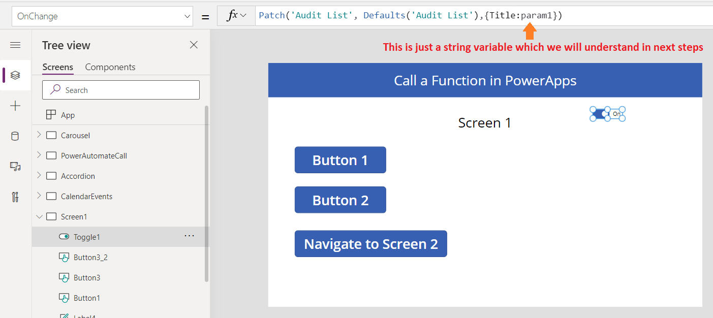 Toggle onchange function in powerapps
