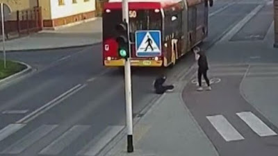 A seventeen-year-old Polish girl was left in shock after her friends' sick prank almost got her headed crushed by the wheels of a bus. The friend was fined £60 for the near-death incident that happened in Czechowice-Dziedzice in Poland.