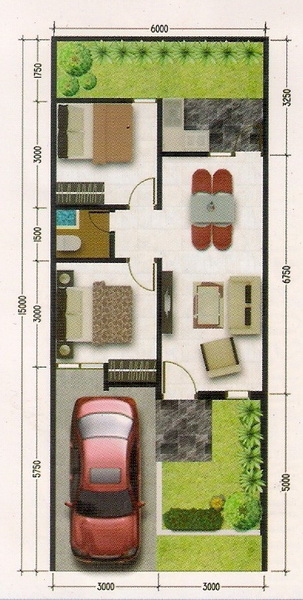 desain denah rumah minimalis 48/90