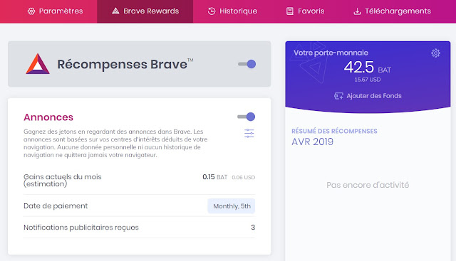 Le système Brave Rewards au sein du navigateur Brave