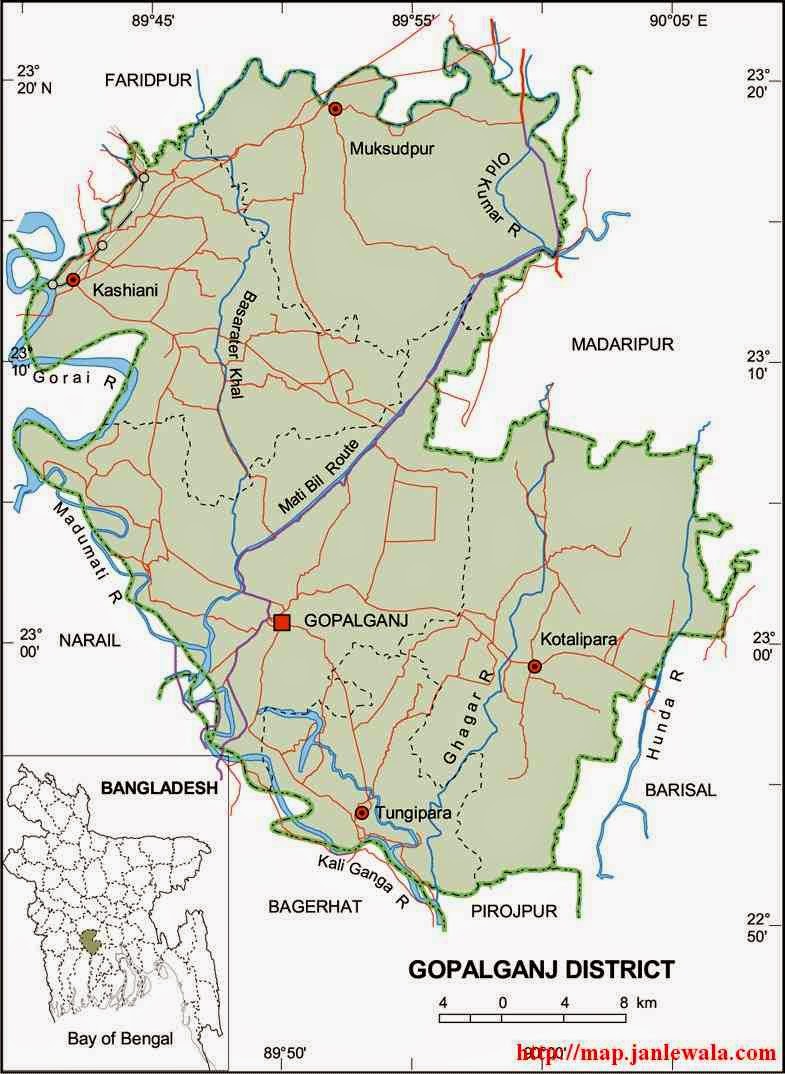 gopalganj zila map of bangladesh