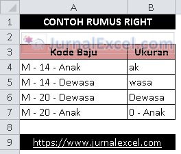 Rumus RIGHT - JurnalExcel.com