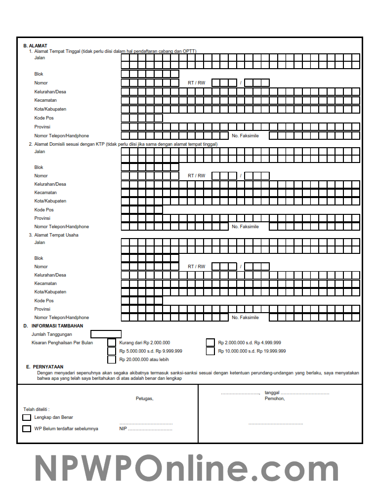 Formulir Pendaftaran Npwp Pribadi Format Excel Dan Pdf