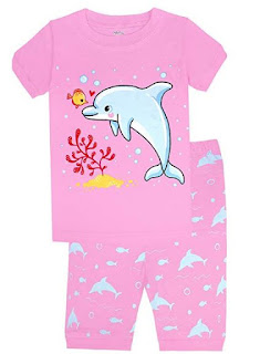 Children Dolphin Pajamas Girls Summer Short Sleeve PJs 2 Pieces Cotton Sleepwear Set